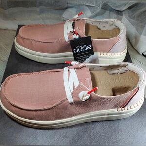 NWT Hey Dude Womens Wendy RISE Thick OUTSOLE Chambray Rose Pink White SIZE 9
